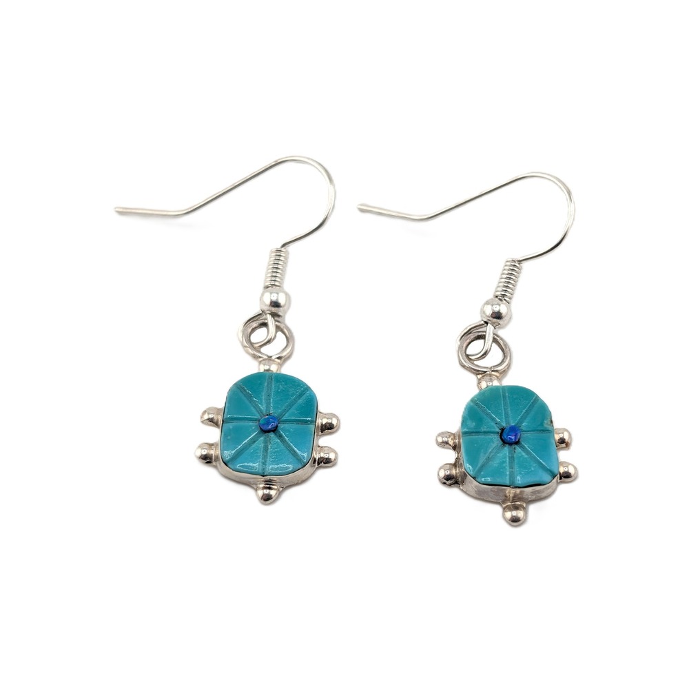 Zuni Earrings Turtle Handmade Jewelry Turquoise Southwest Style Unsigned Lamy **